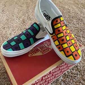 Customized Slip On Vans - One of a Kind - Never Been Worn